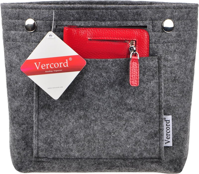Vercord Mini Slim Small Felt Purse Organizer Insert Inside Handbag Tote Pocketbook for Women Grey - Image 2